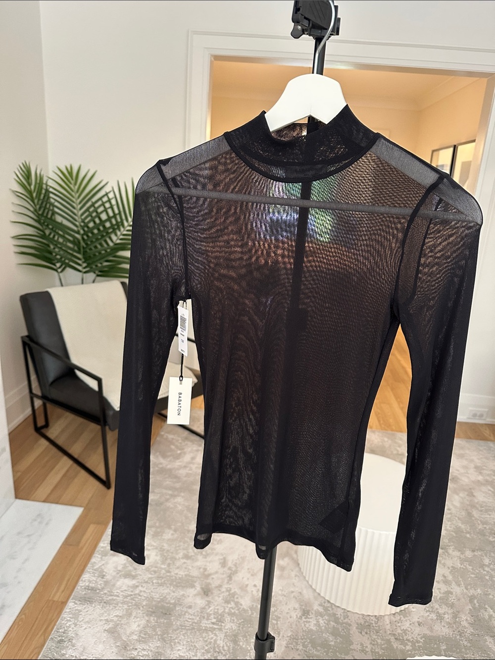 Aritzia Black Sheer Mock Neck Long Sleeve Top